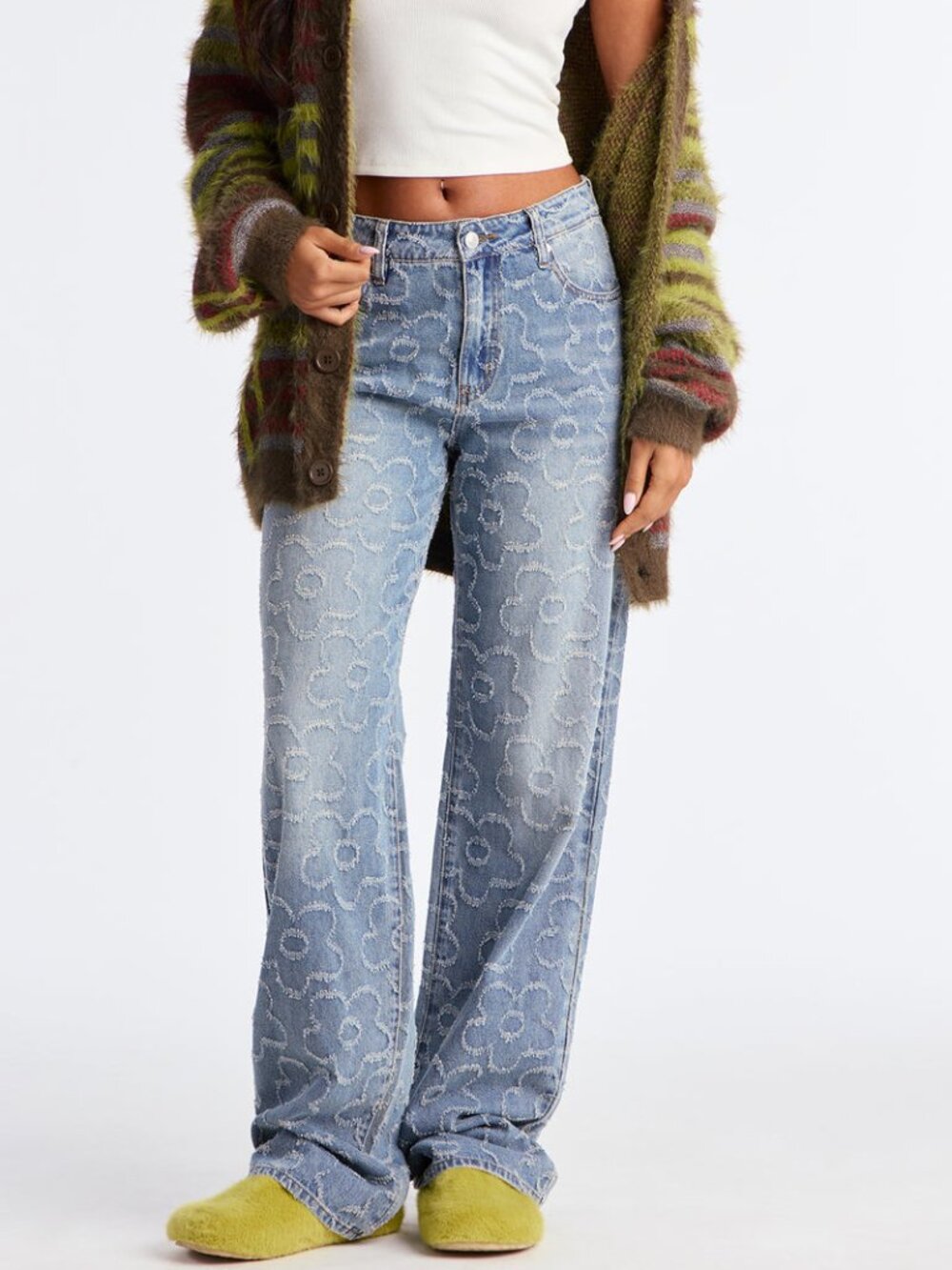 NWT FASHION NOVA Tall Flower Power Jacquard Wide Leg Jeans